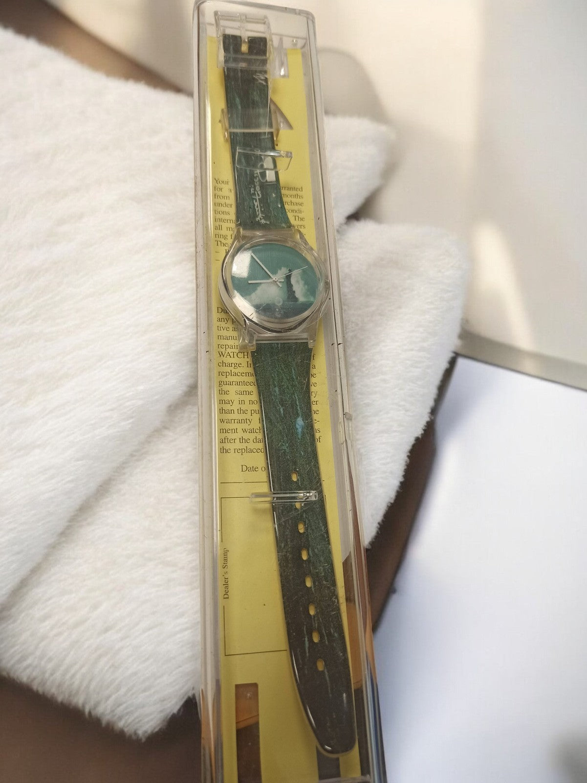 Montre homme vintage Philippe Plisson neuve, cadran bleu vert rétro, collector