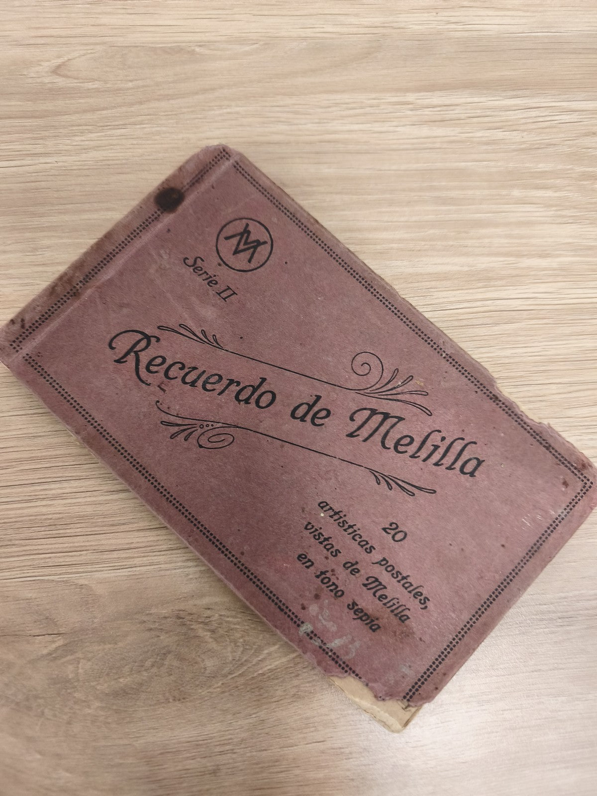 Ancien livret photos Recuerdo de Melilla 20 vues sépia, couverture bordeaux