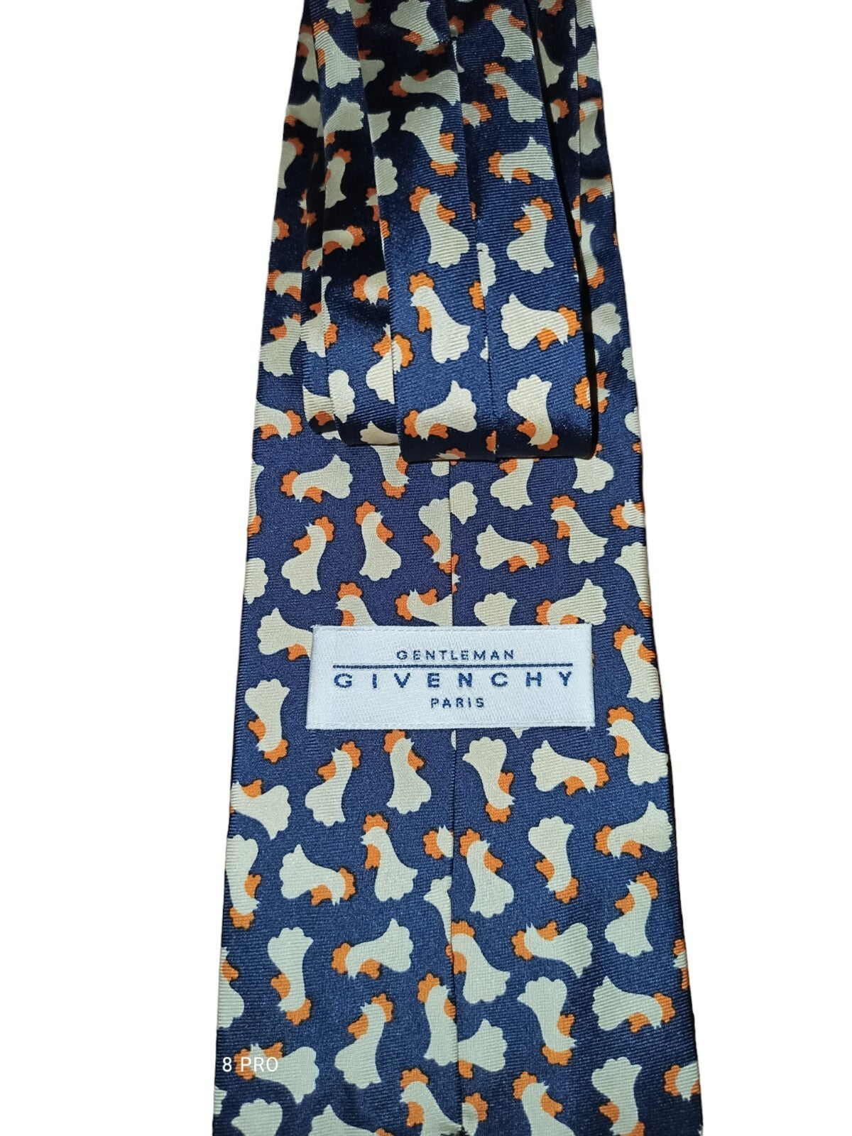 Cravate Givenchy Paris motif chiens soie bleu marine élégante homme