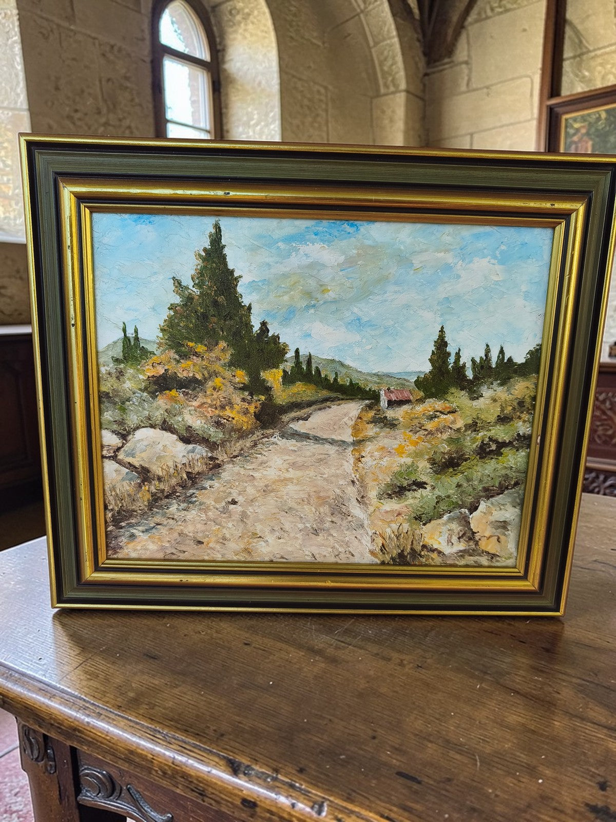 Large vintage Provençal landscape painting retro decor collection