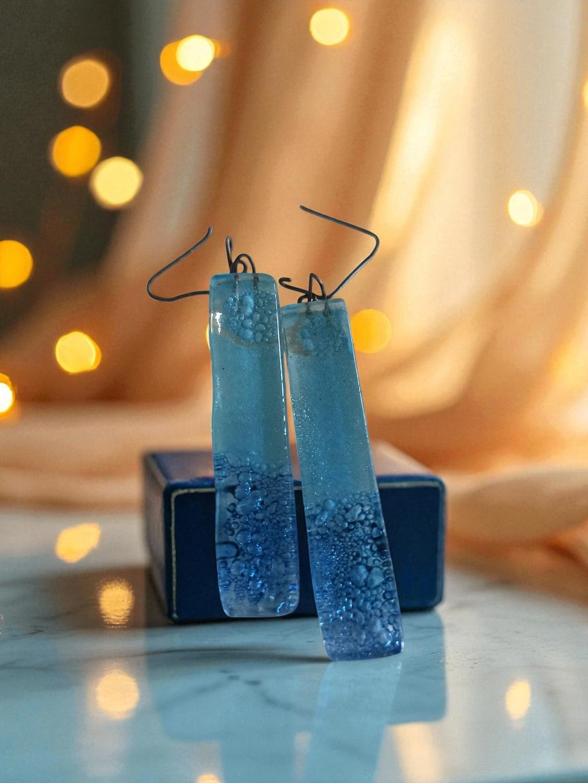 Boucles d?oreilles vintage, pendantes bleues, style rétro, effet bulles, occasio