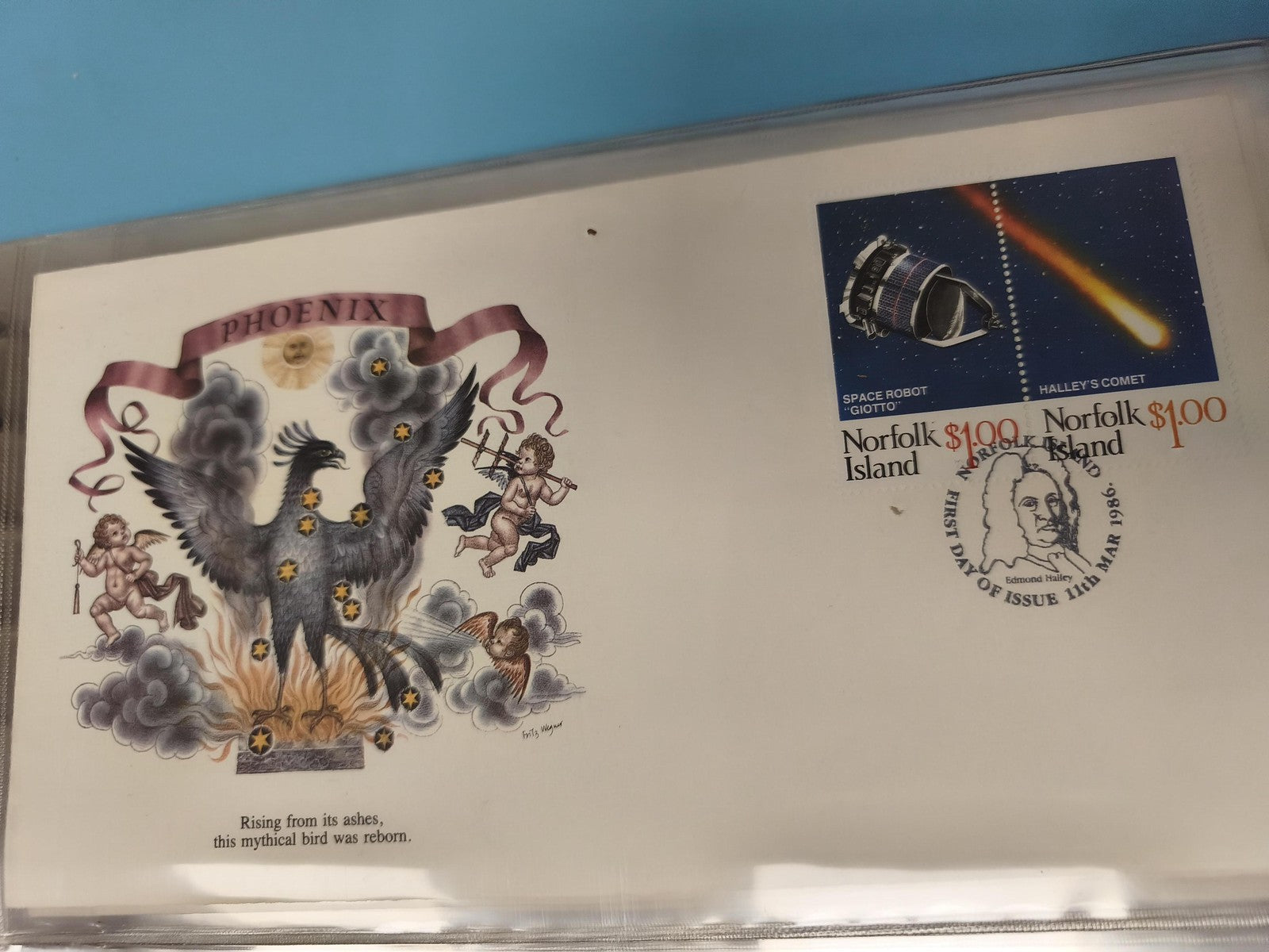 Enveloppe premier jour FDC Norfolk Island Phoenix Halley's Comet 1986