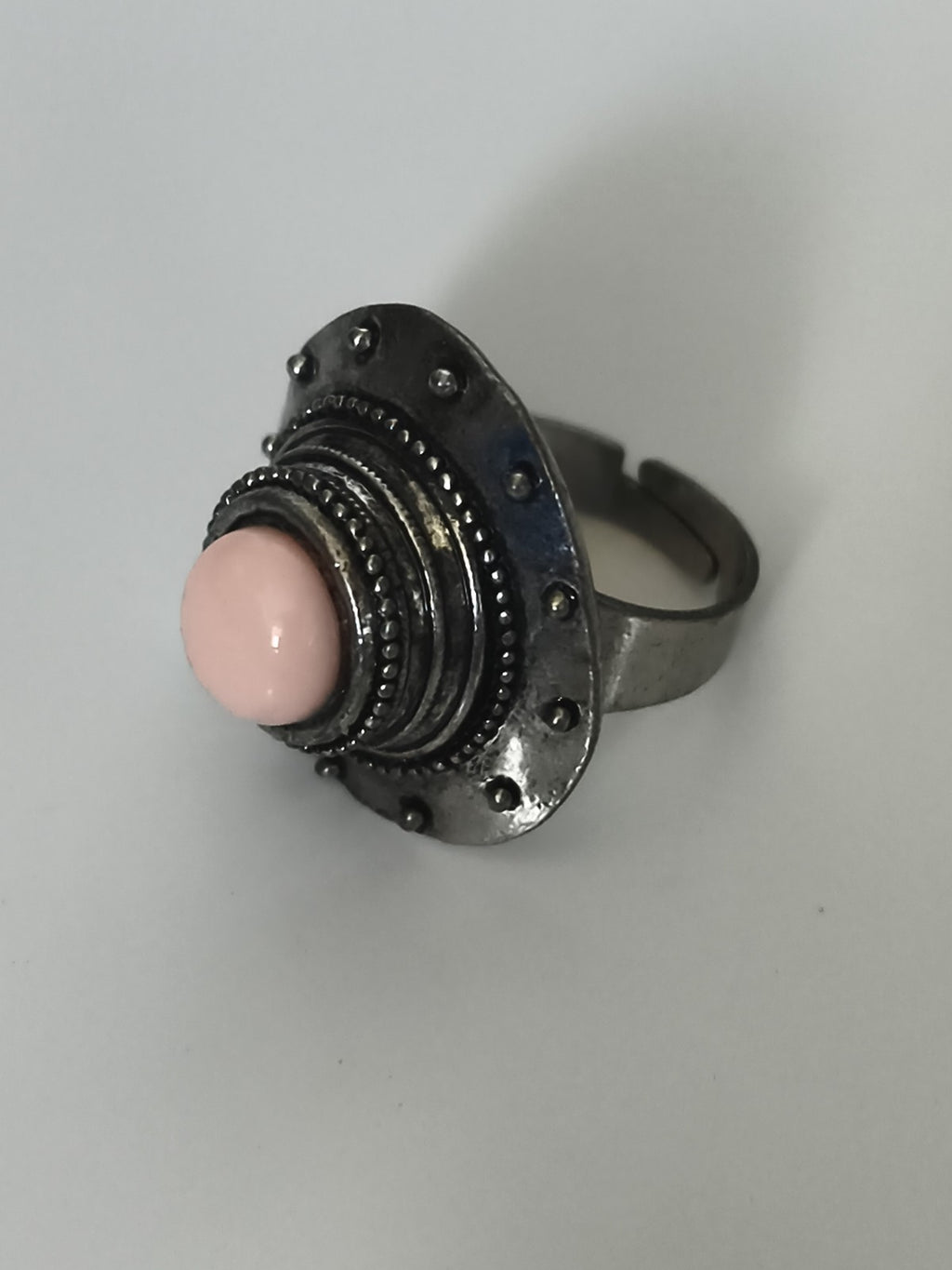 Bague vintage ajustable cabochon rose style rétro taille 58 anneau large