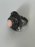 Bague vintage ajustable cabochon rose style rétro taille 58 anneau large