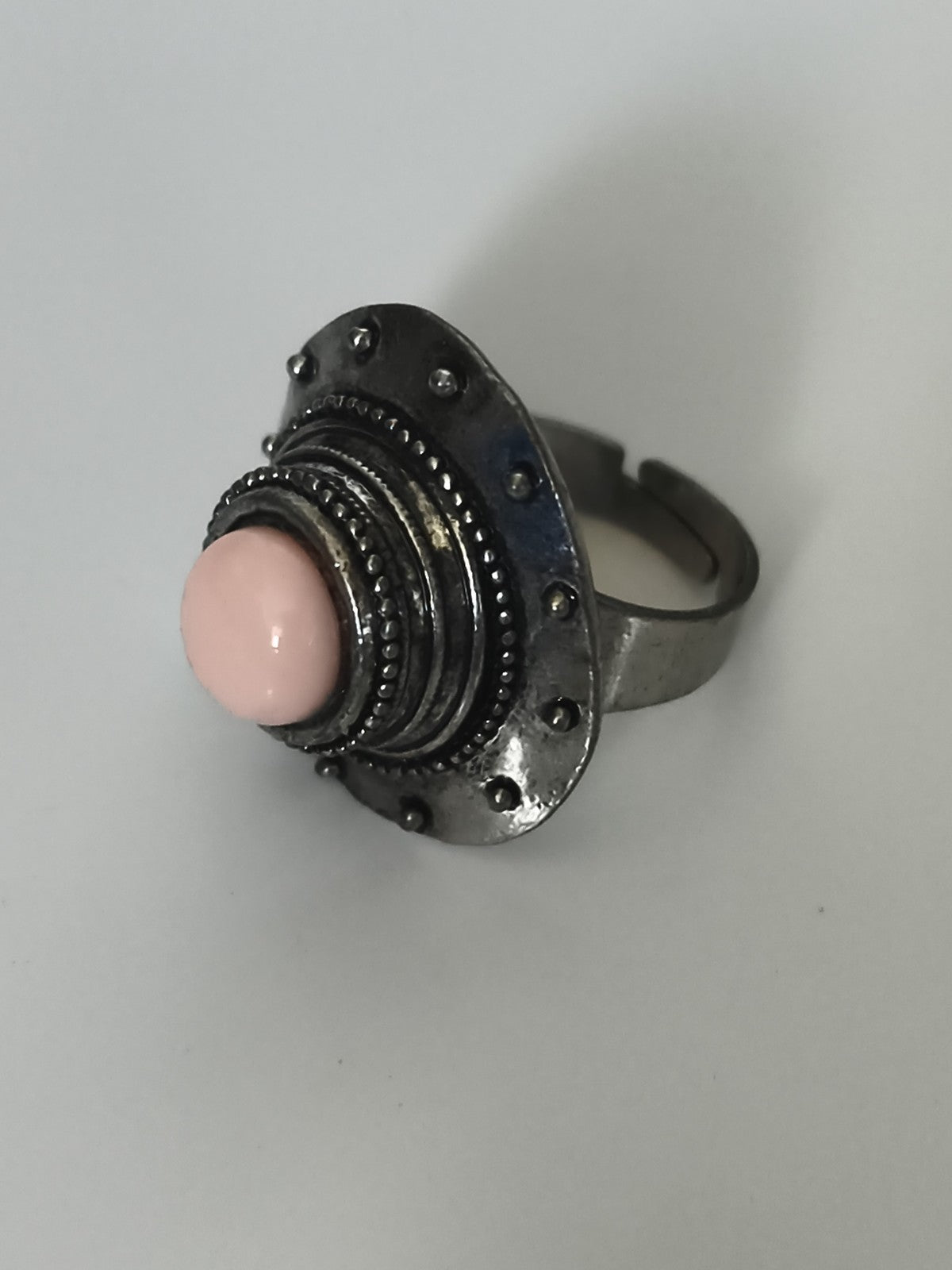 Bague vintage ajustable cabochon rose style rétro taille 58 anneau large