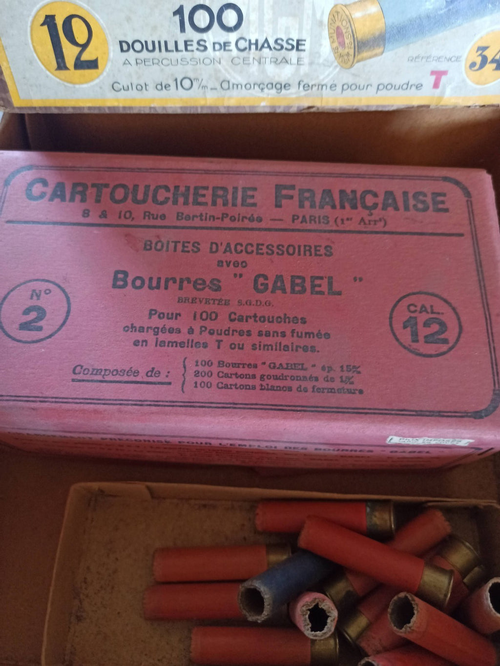 Lot douilles de chasse anciennes cal 12 + boîtes d’origine Manufacture Générale
