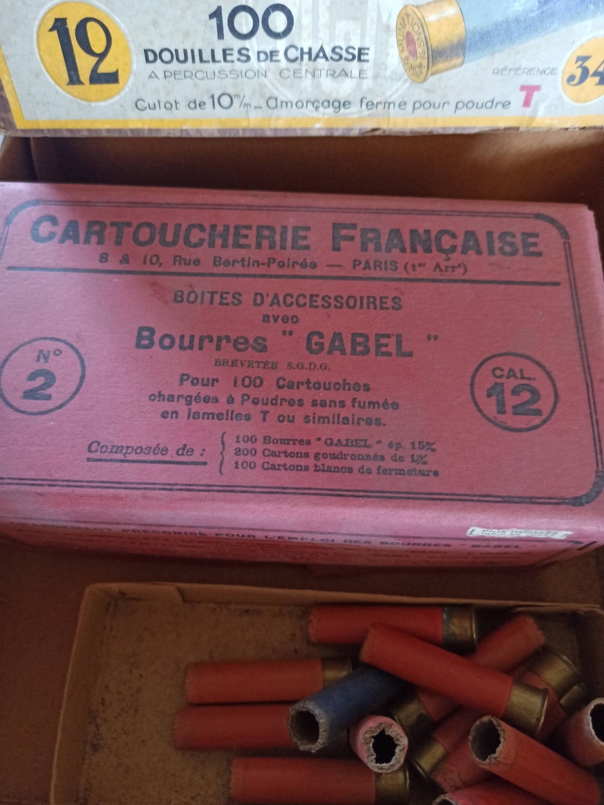Lot douilles de chasse anciennes cal 12 + boîtes d’origine Manufacture Générale
