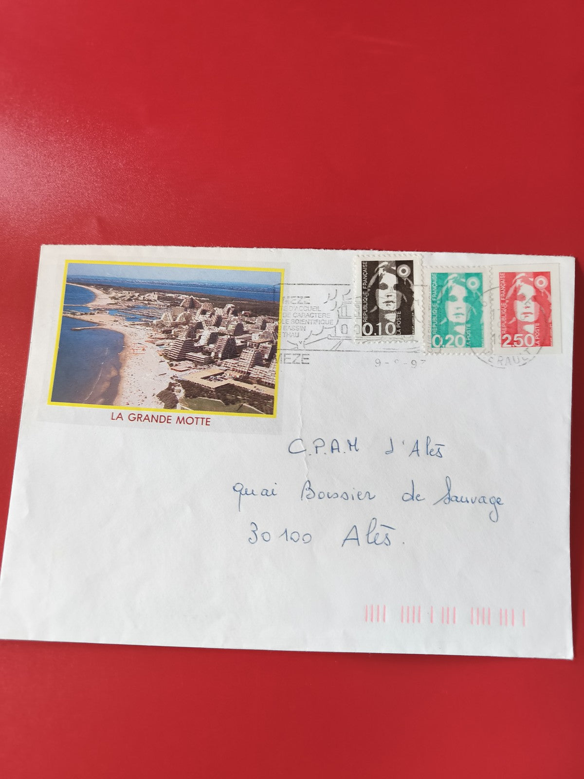 Enveloppe philatélie La Grande Motte affranchie timbres Marianne France
