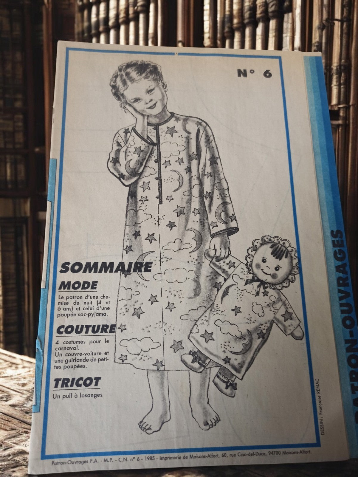 Patron couture ancien 1985 chemise de nuit enfant & poupée, vintage N°6 original