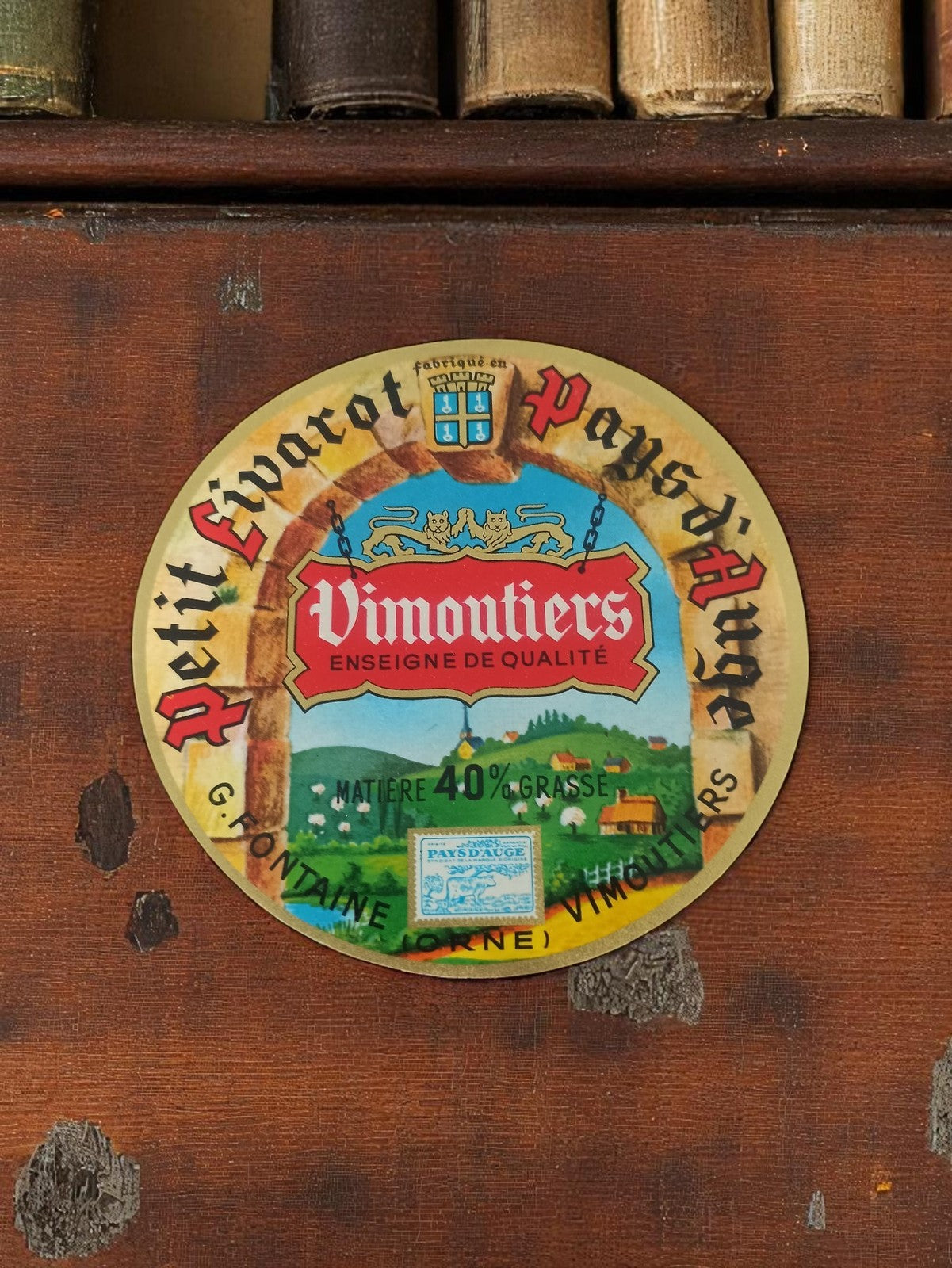 Étiquette fromagère ancienne Vimoutiers Pays d’Auge Livarot vintage France
