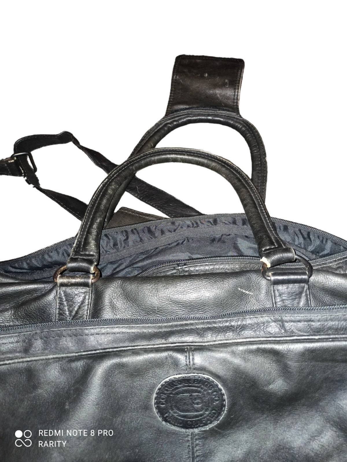 Sac de voyage en cuir noir Colombie, fait main, poignée et bandoulière