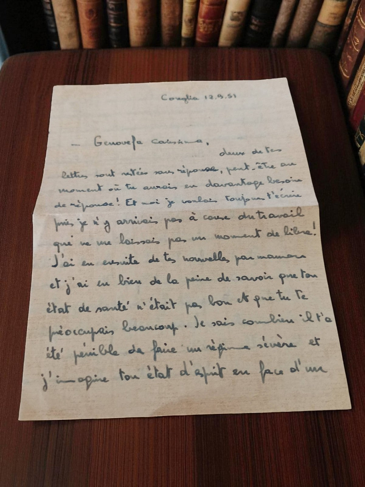 Lettre manuscrite ancienne 1951 vintage post-WW2 destinée épouse France