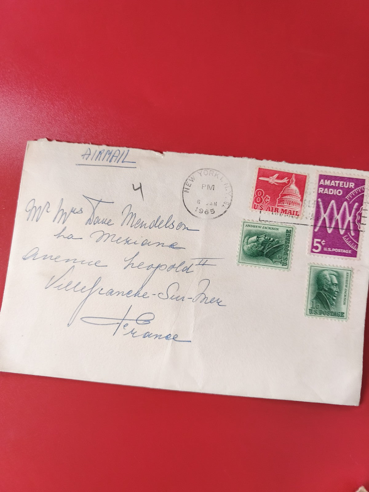 Enveloppe philatélie affranchie USA, cachet New York, timbres airmail