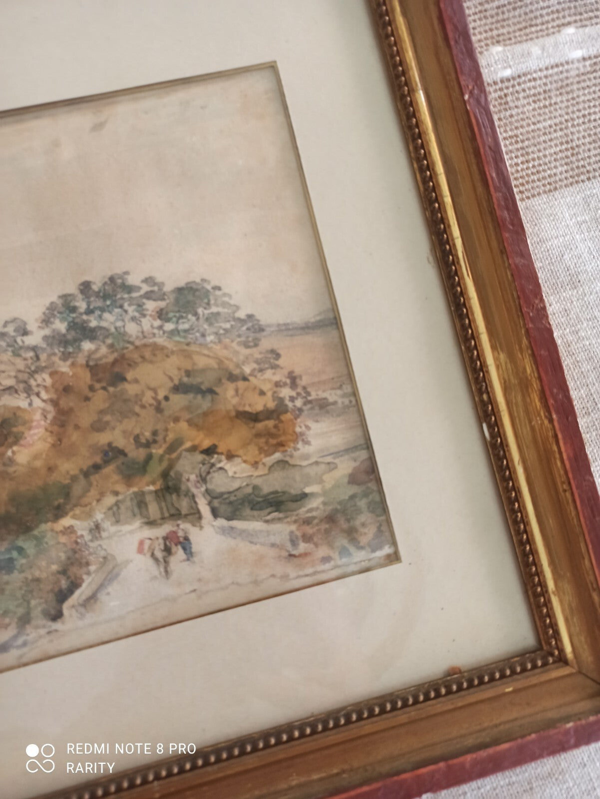 Tableau ancien paysage Villecroze Draguignan aquarelle signée cadre doré