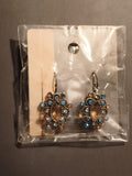 Boucles d’oreilles vintage pendantes cabochons bleus et jaunes, deadstock ancien