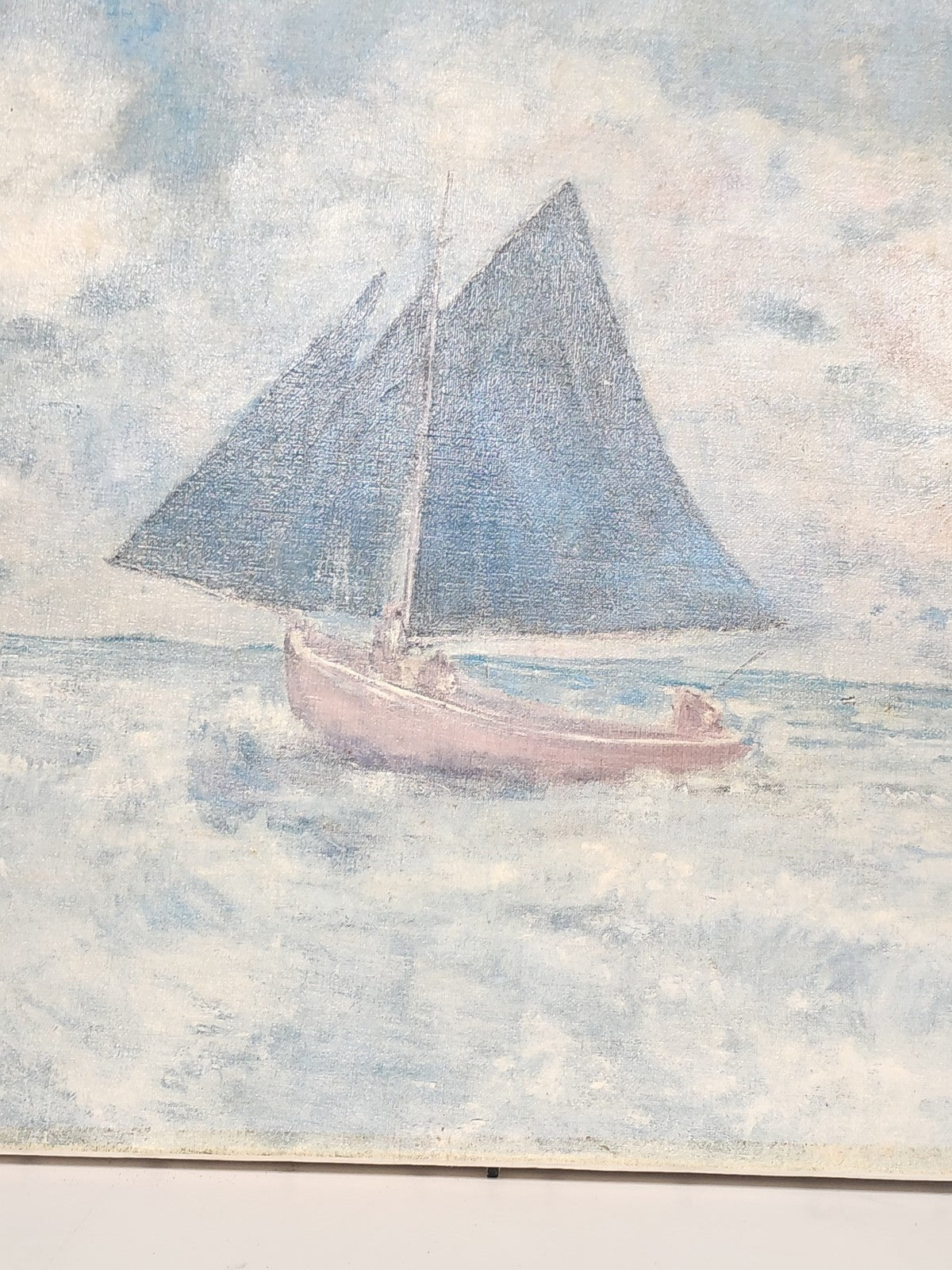 Ancien tableau vintage "Le bateau rouge" reproduction atelier Odilon Redon certi