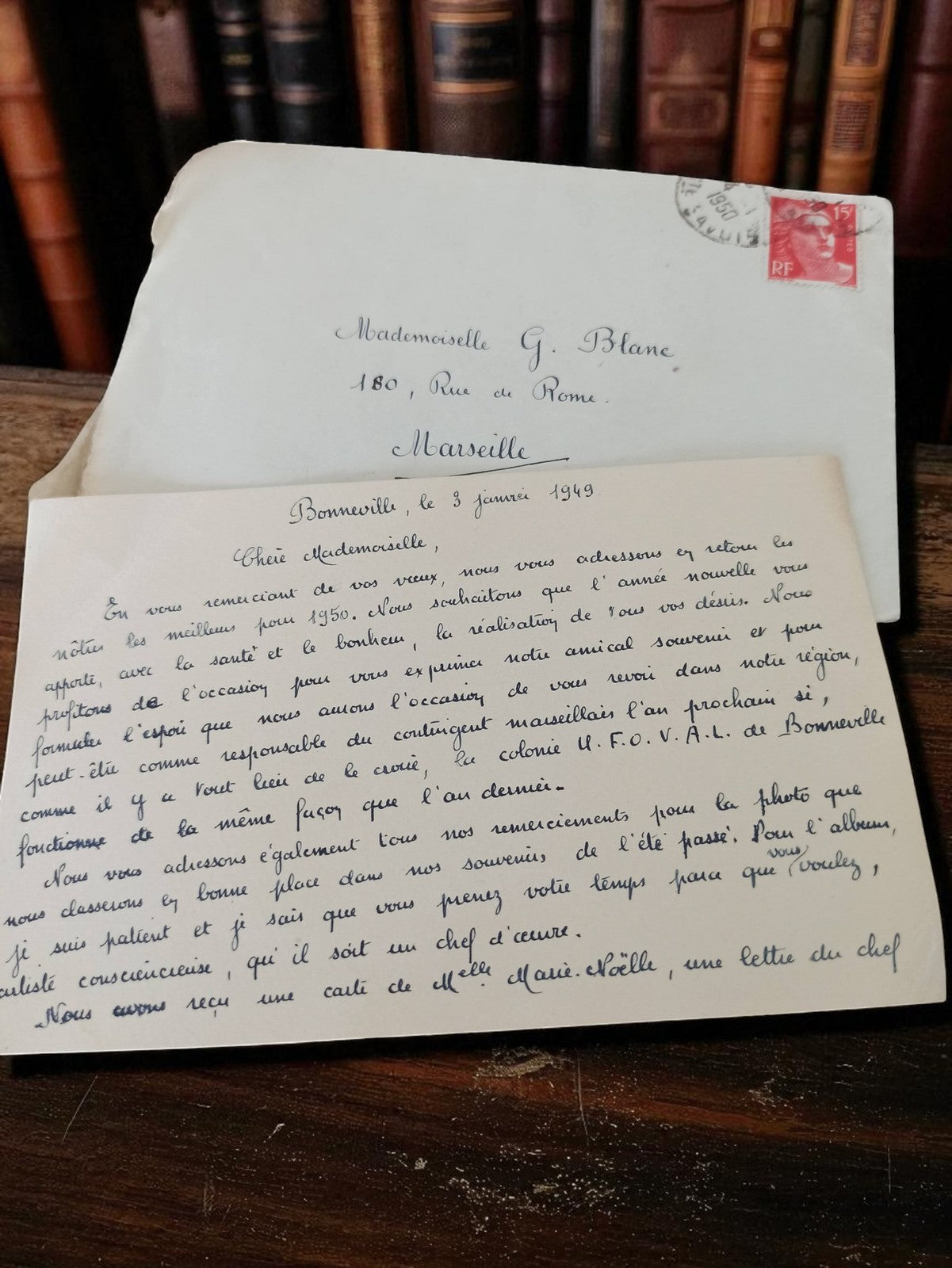 Lettre manuscrite ancienne 1949 avec enveloppe Marseille Bonneville vintage