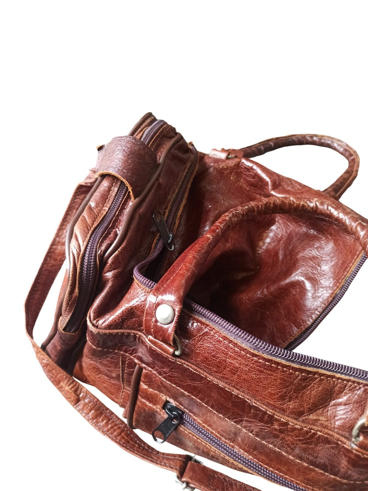 Sac à main vintage cuir marron, grand format, ancien modèle élégant rare