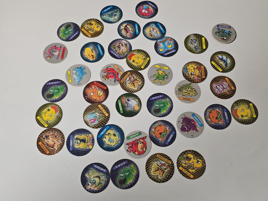 Gros lot de pogs Space Monsters originaux jeu d'enfance divertissant occasion