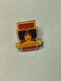 Vintage pin's publicitaire L'Alsacienne, visage stylisé, collection badge ancien