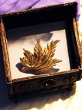 Vintage gold-plated stylized leaf brooch, elegant 60s-70s costume jewelry