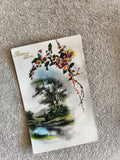 Carte postale illustrée Bonne Fête paysage fleurs CPA