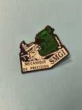 Vintage pin's SMGI mécanique de précision, vert et blanc, ancien badge industrie