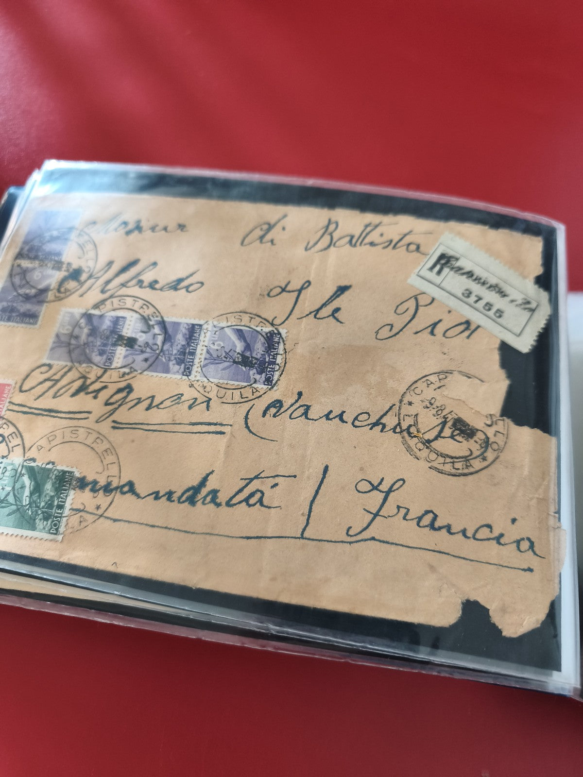 Ancienne enveloppe oblitérée italienne pour philatéliste, timbres, recommandé