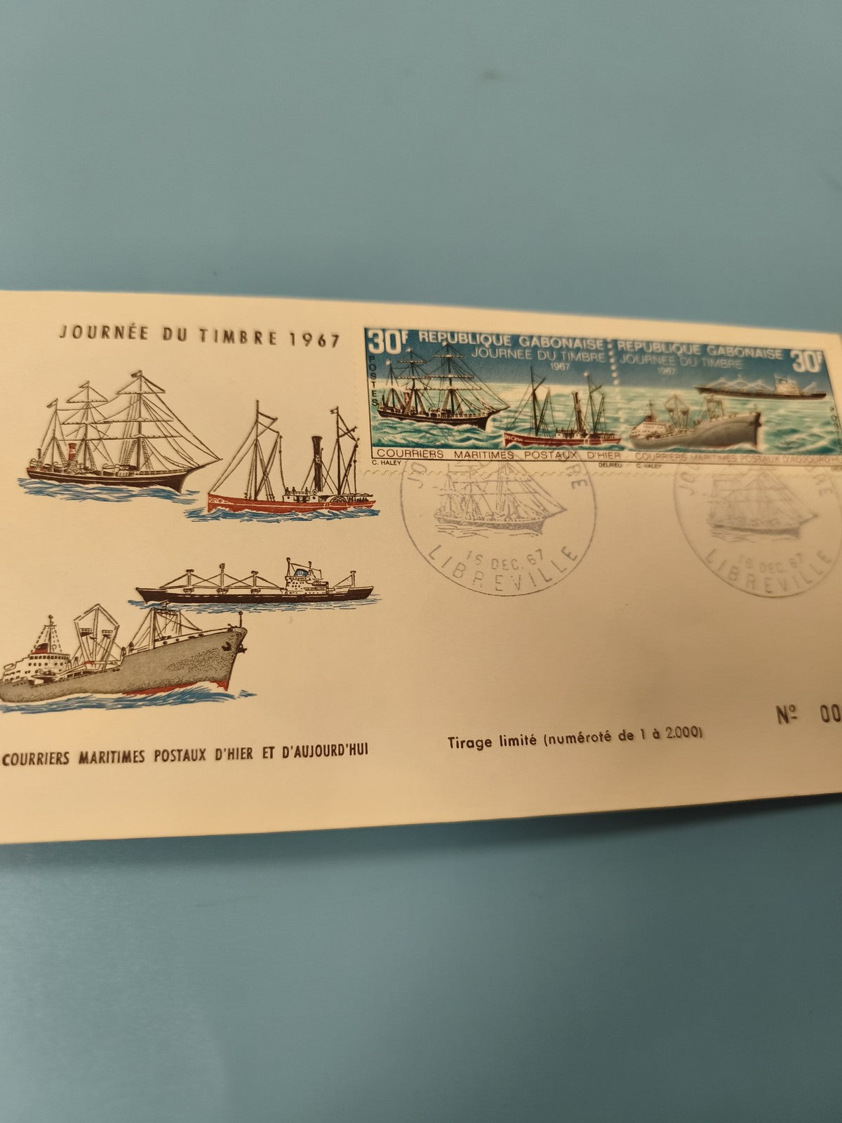 Enveloppe FDC Gabon 1967 timbre Courriers Maritimes cachet premier jour bateaux