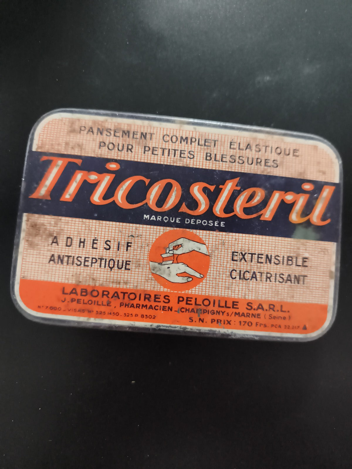 Boîte ancienne Tricostéril métal déco vintage pansements Laboratoires Peloille