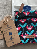 Pochette latérale Cabaia motif floral bleu rose neuve 15 cm accessoire sac