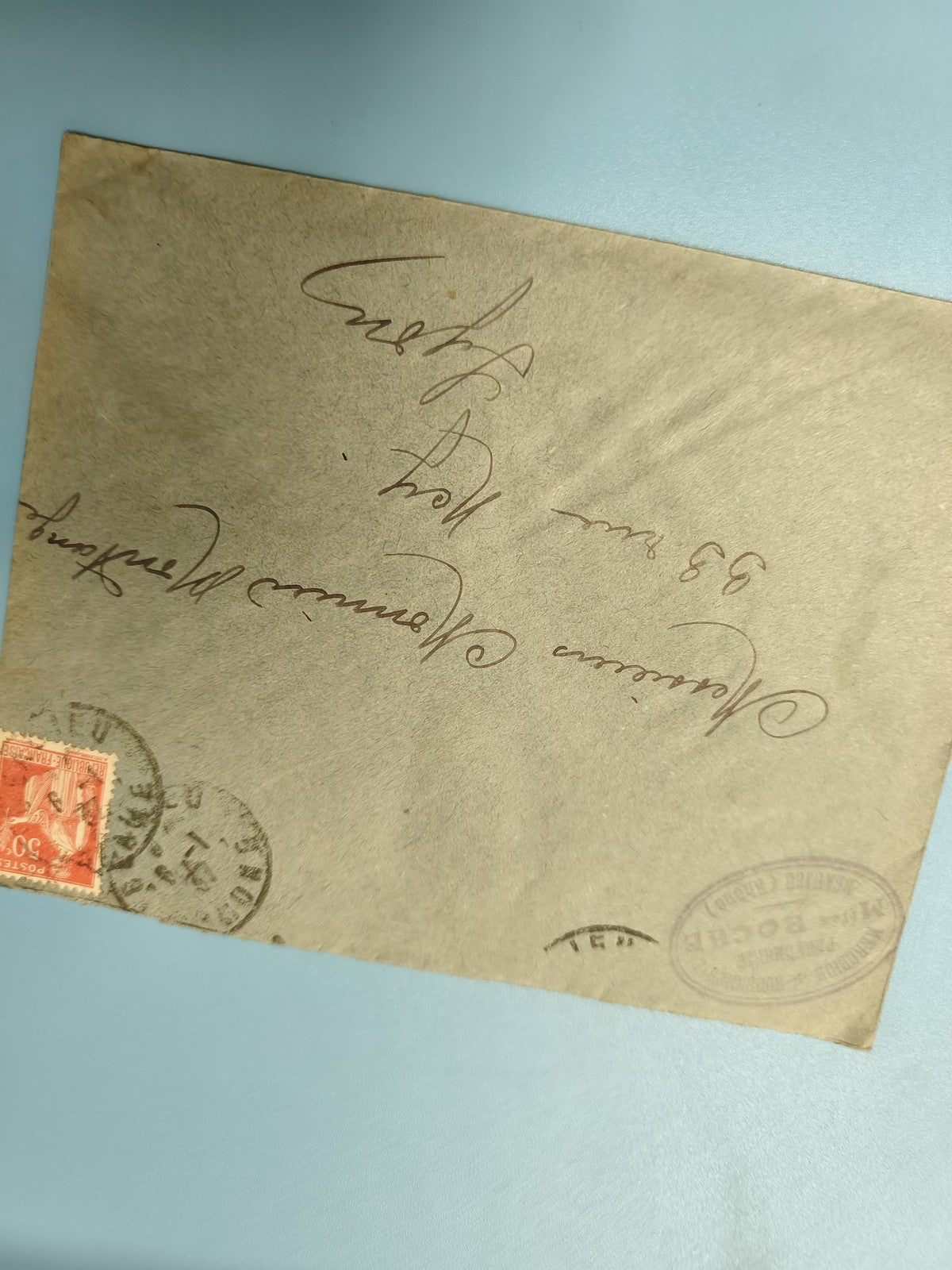 Ancienne enveloppe oblitérée début XXe philatélie timbre rouge (Ref 6)