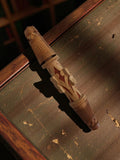 Étui à aiguilles ancien en bois sculpté, motif géométrique, vintage XIXe