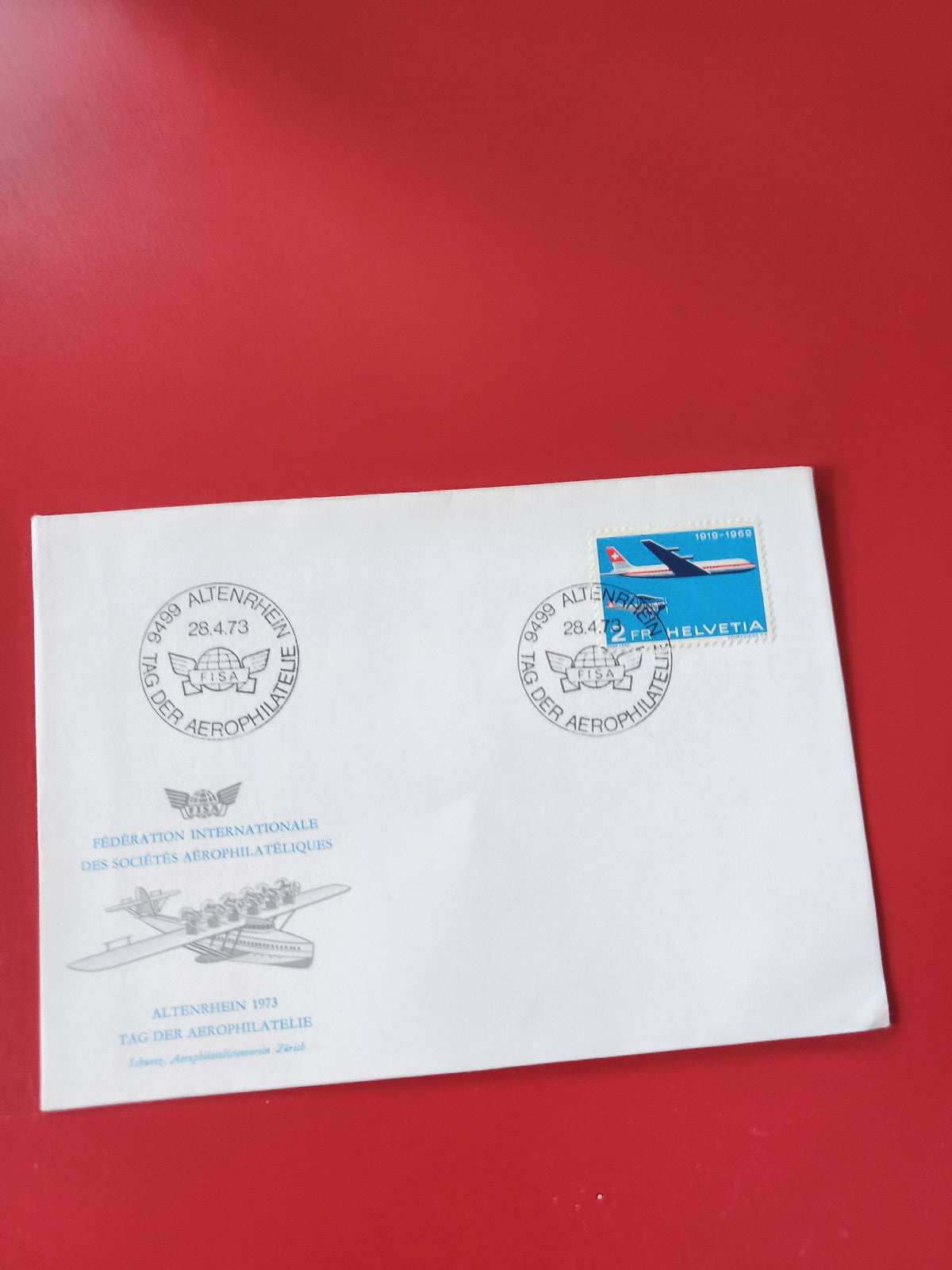 Enveloppe philatélie FISA Altenrhein 1973 avec timbre avion Helvetia