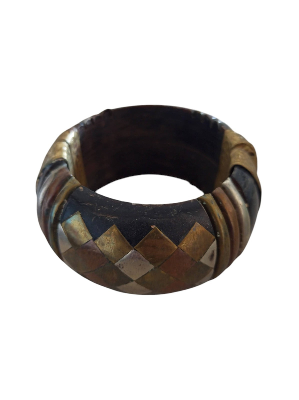 Vintage ethnisches Armband aus Horn und Messing, afrikanischer Tribalschmuck