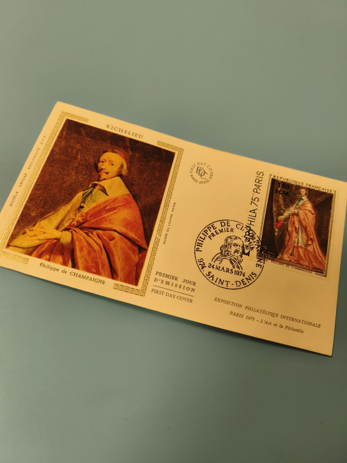 Enveloppe FDC Premier Jour Richelieu 1975 illustration couleur timbre France