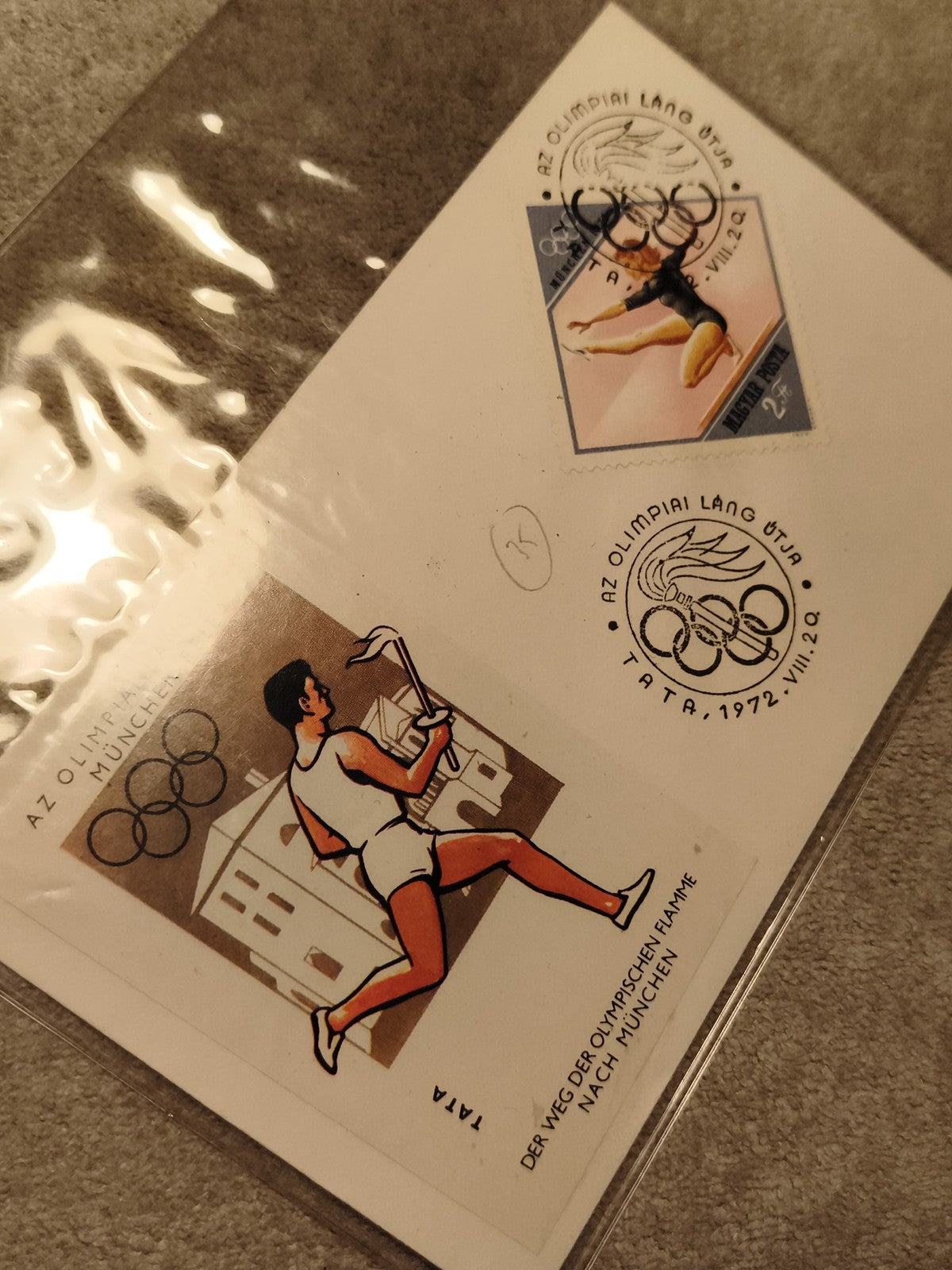 Carte philatélique Olympiade Munich 1972 cachet TATA gymnastique athlète