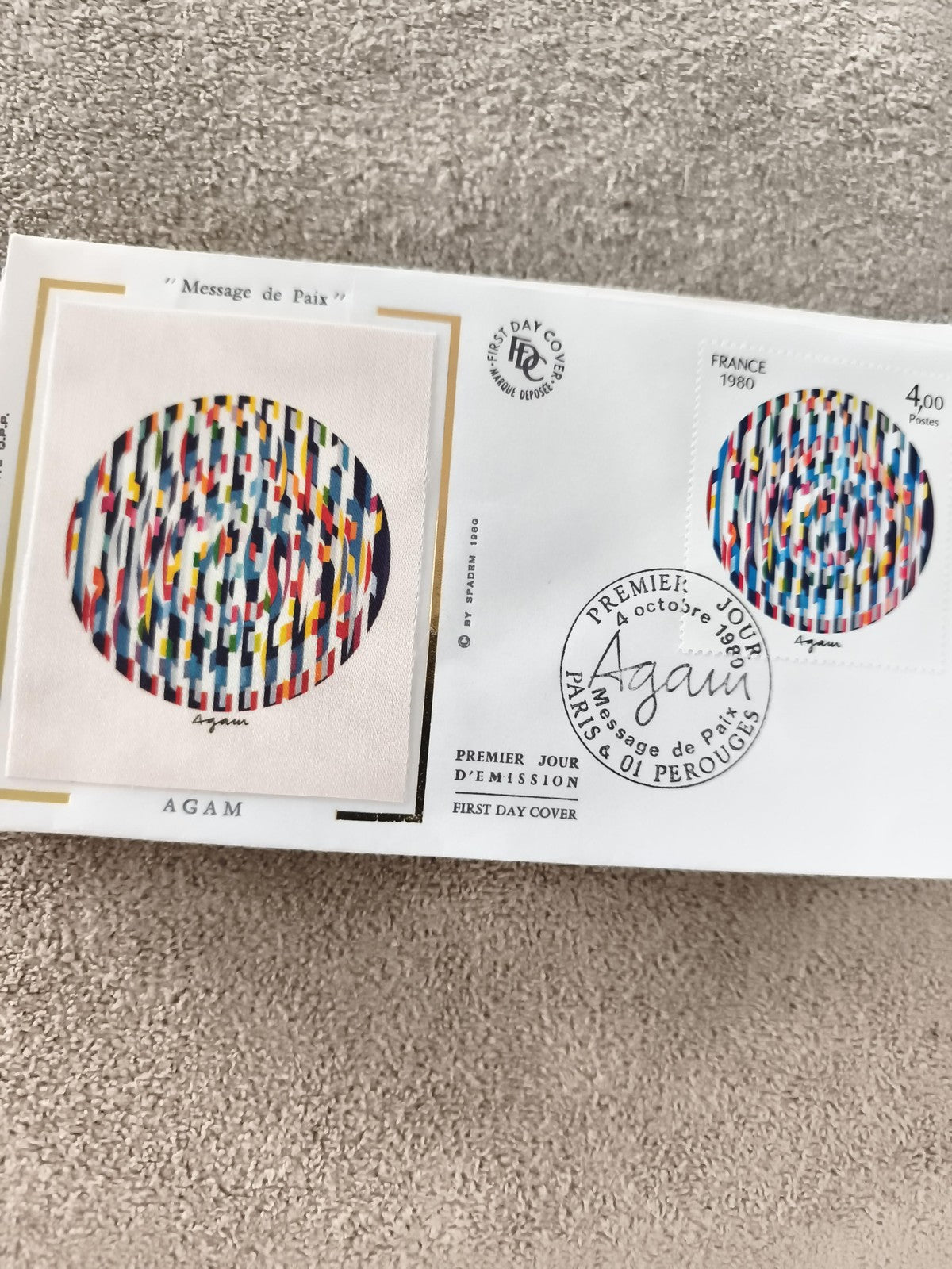 Lettre FDC Agam Message de Paix 1980 Premier Jour France cachet philatélie