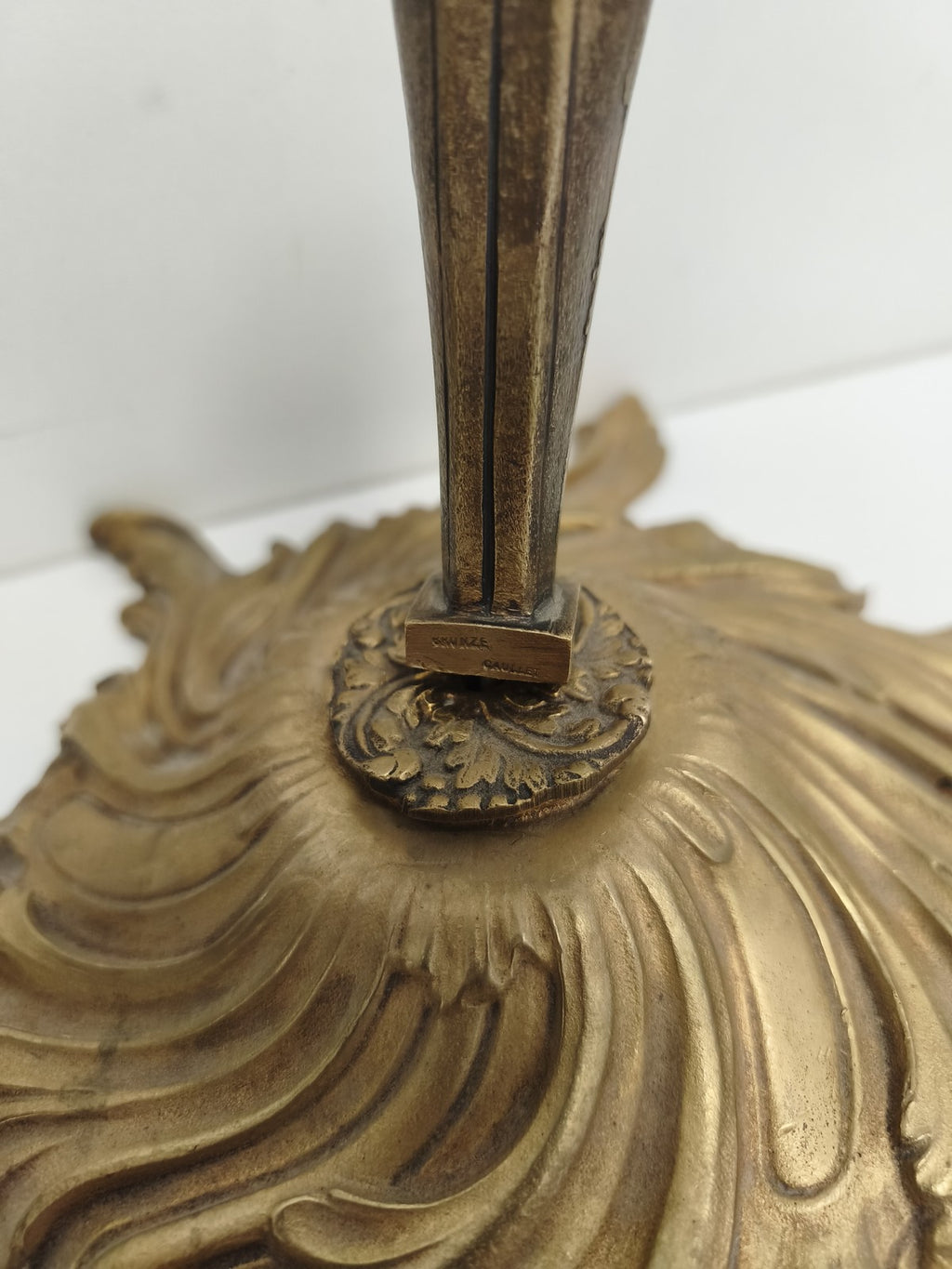 Statue religieuse ancienne bronze doré signée Caullet Vierge socle baroque