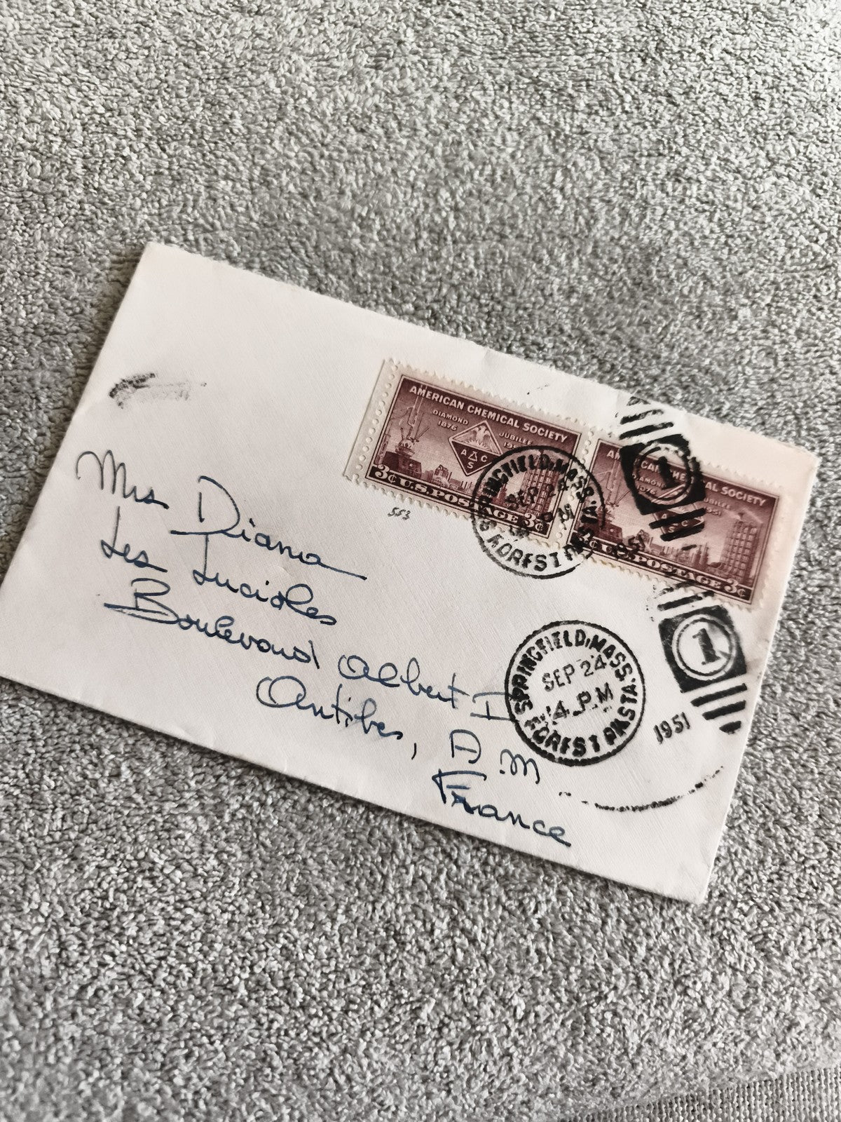 Lettre oblitérée 1951 American Chemical Society USA timbres 3c philatélie