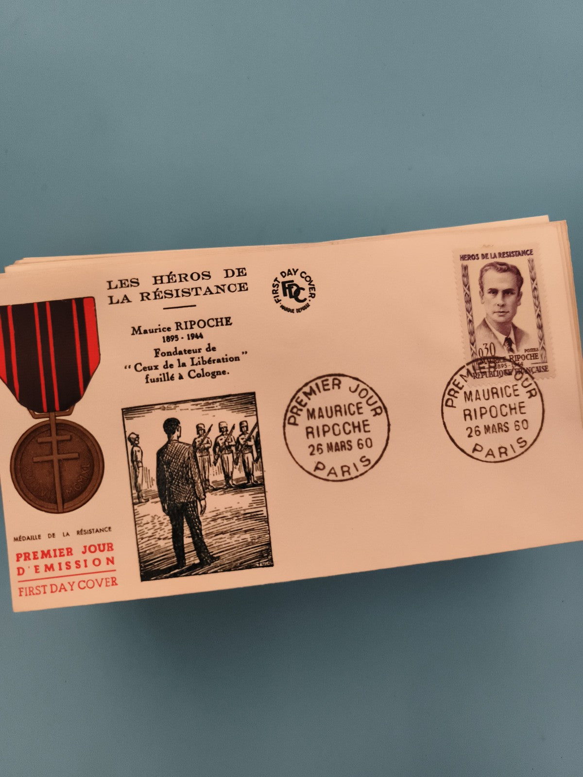 Lettre Premier Jour Maurice Ripoche Héros Résistance 1960 cachet Paris philatéli