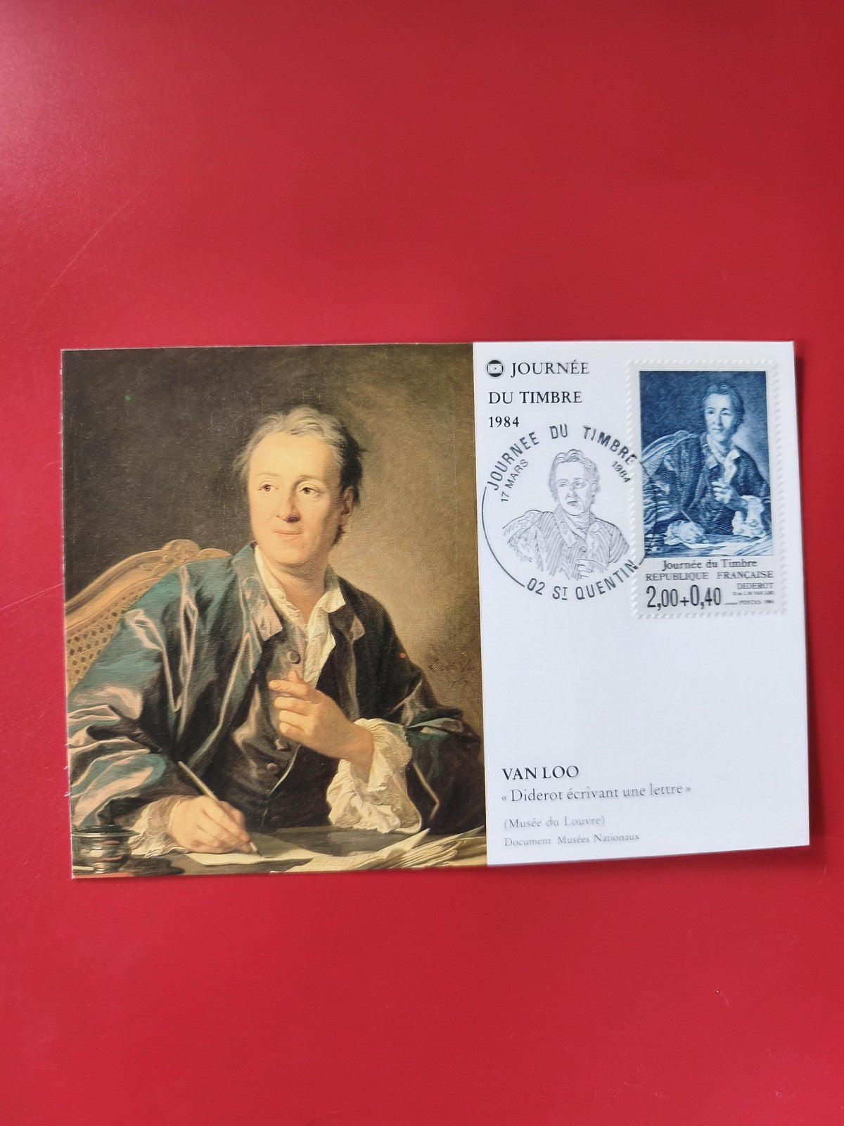 Carte postale philatélie Journée du Timbre 1984 Diderot Van Loo oblitérée