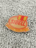 Pin's SIBELL vintage chips tradition logo jaune rouge, badge publicitaire rétro