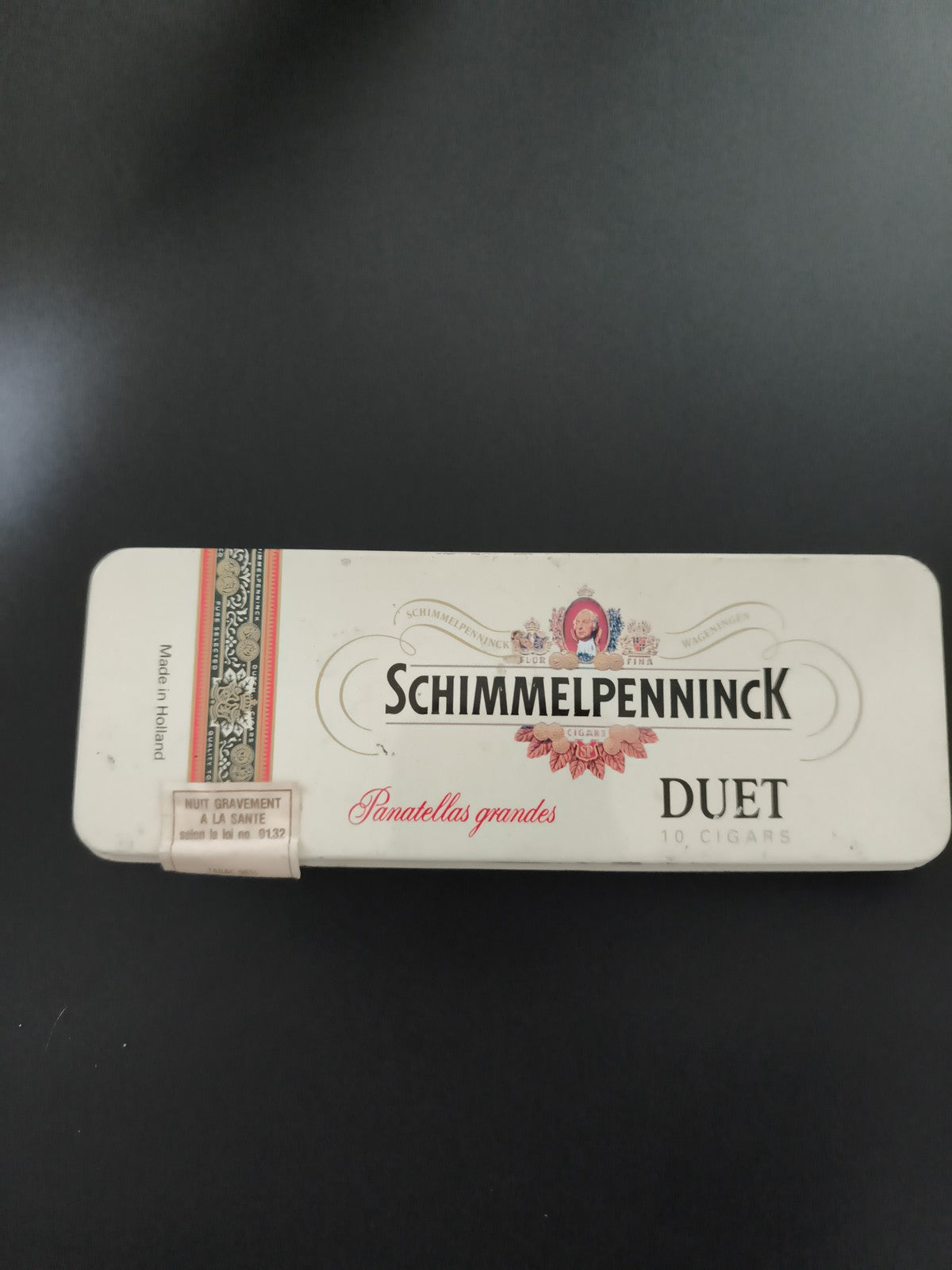 Boîte ancienne SCHIMMELPENNINCK cigare métal Panatellas grandes DUET