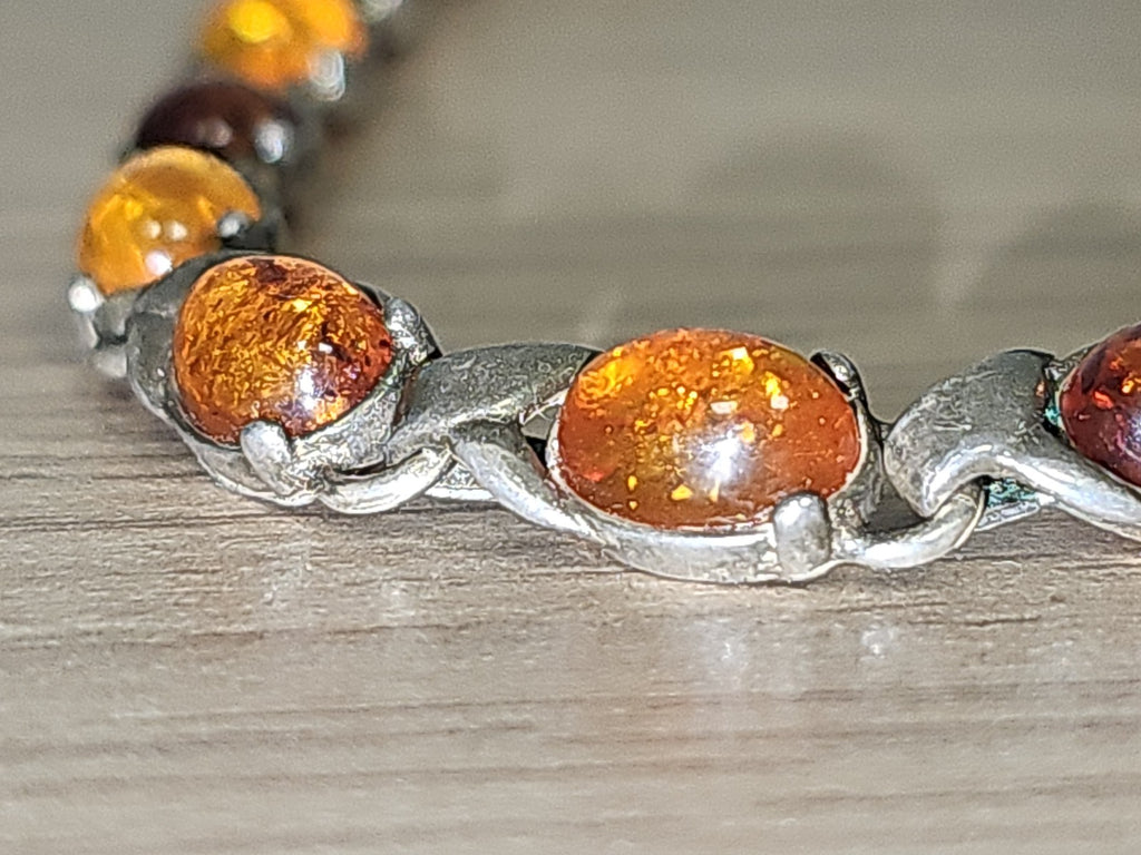 Collier vintage ancien en argent et ambre naturel, art déco années 1930 rare