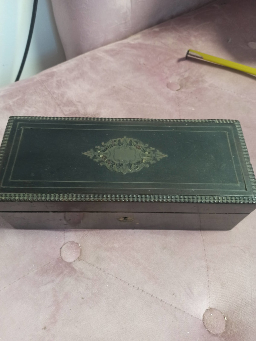 Boîte à bijoux ancienne Napoléon III noir ornement XIXe rétro vintage déco