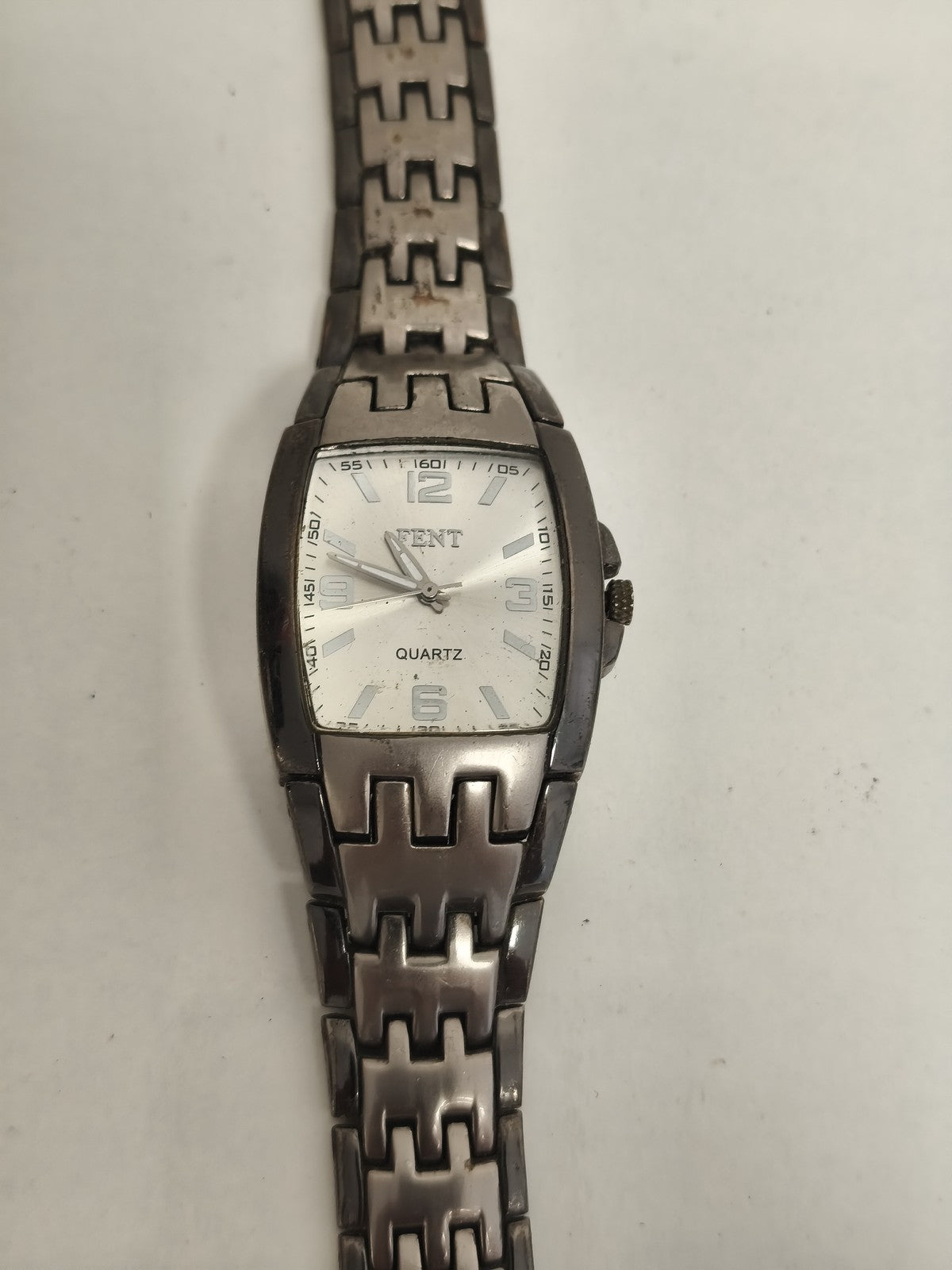 Montre vintage FENT quartz, bracelet acier, forme tonneau, non testée état