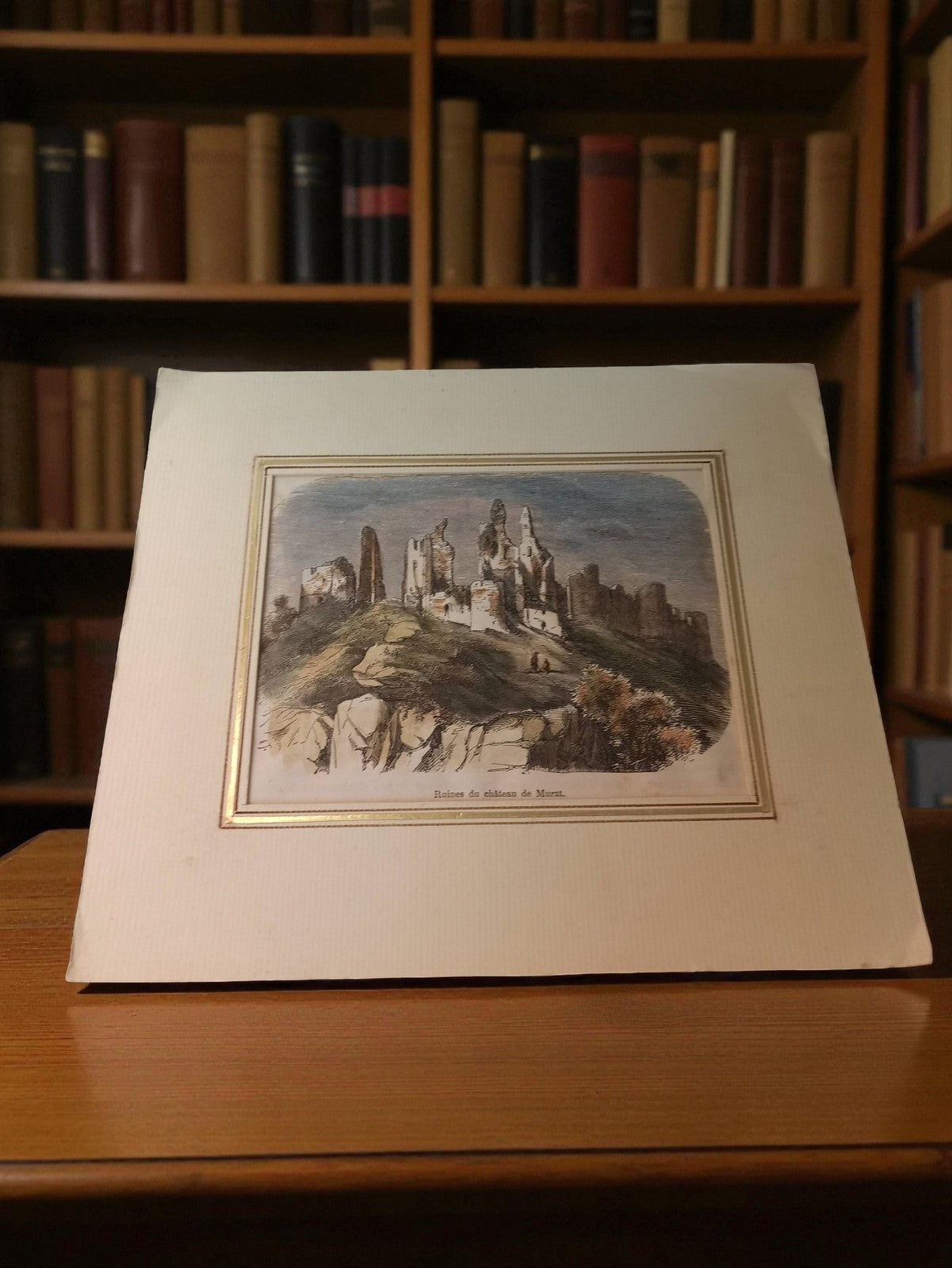 Gravure ancienne Ruines château de Merat vintage déco rétro authentique