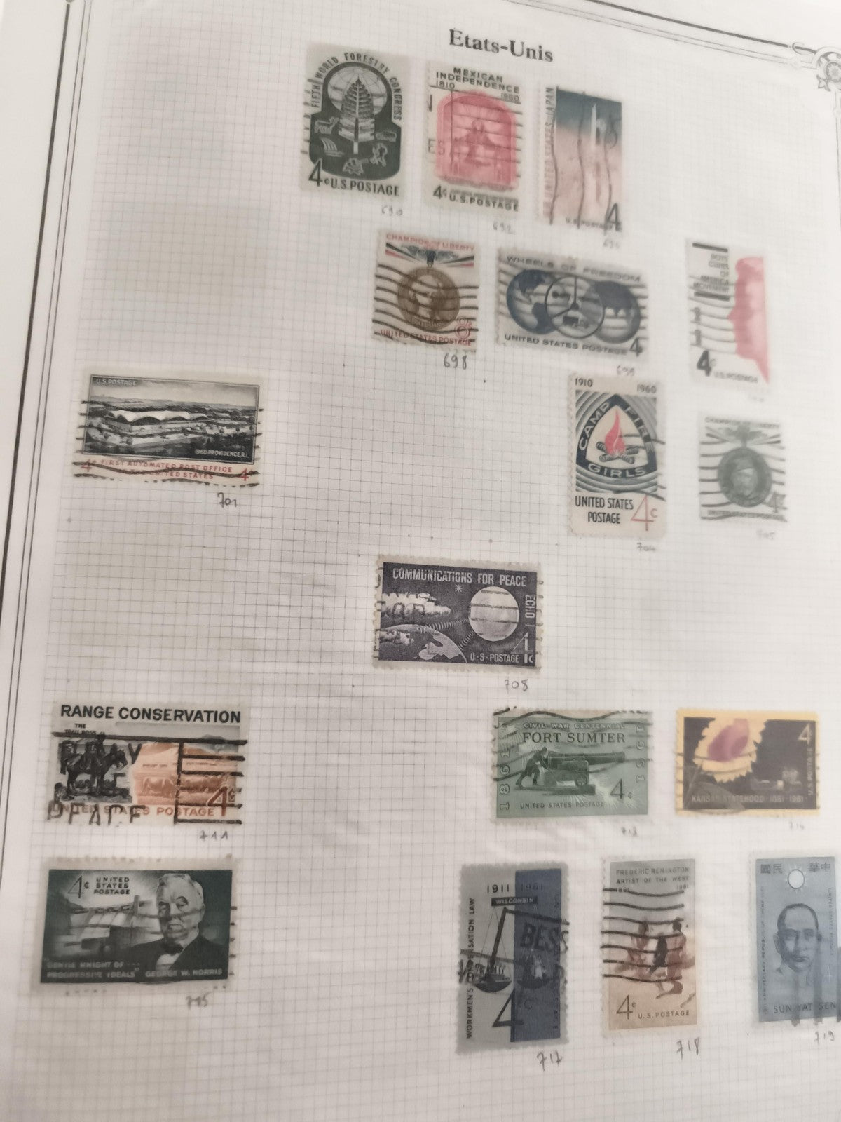 Timbres anciens USA oblitérés 4 cents lot États-Unis vintage philatélie