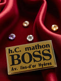 Pin's publicitaire vintage émail h.c. mathon BOSS Hyères rectangulaire jaune